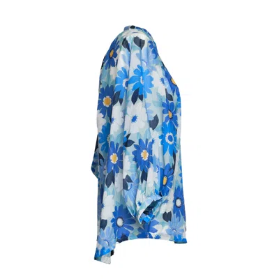 Robert Friedman Adryl Puff Sleeve Collarless Shirt In Blue