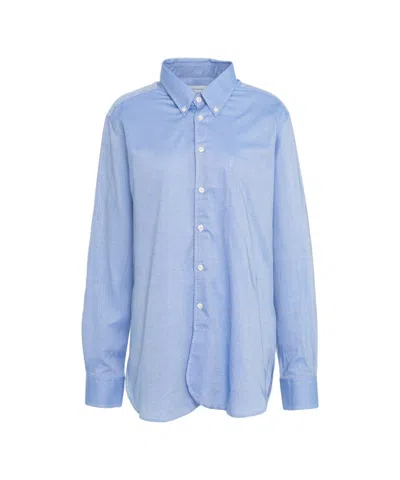 Robert Friedman Button-down Cotton Shirt With Rounded Hem In Blue