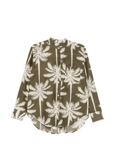 Robert Friedman Palm-tree-print Mandarin-collar Shirt In Green