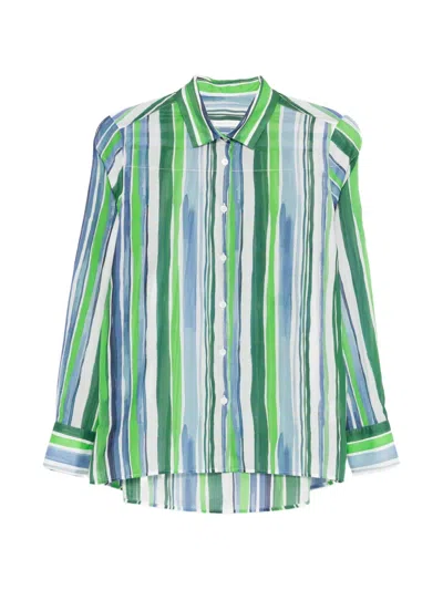 Robert Friedman Striped Long-sleeve Shirt In Green