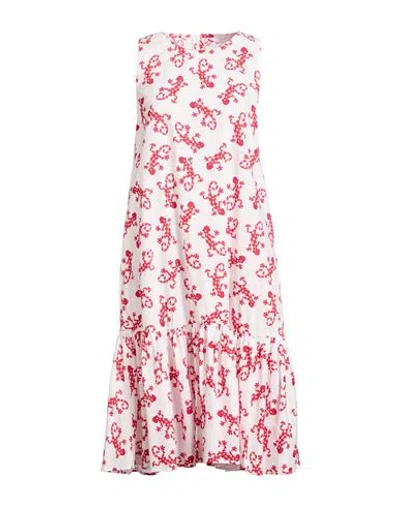 Robert Friedman Woman Midi Dress White Size S Cotton In Animal Print