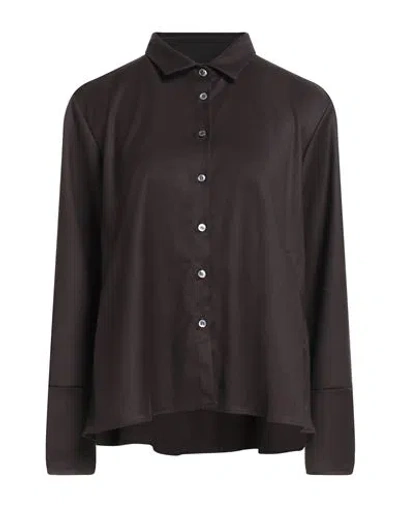 Robert Friedman Woman Shirt Chocolate Brown Size M Polyester, Viscose, Elastane