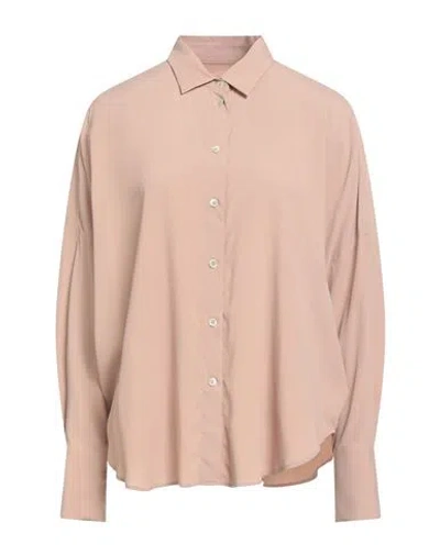 Robert Friedman Woman Shirt Light Brown Size M Acetate, Silk, Elastane