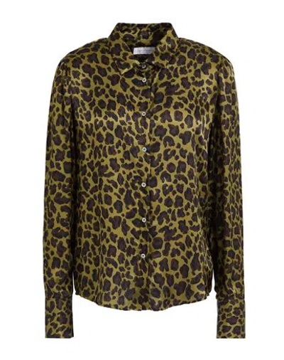 Robert Friedman Woman Shirt Military Green Size M Viscose, Silk In Animal Print