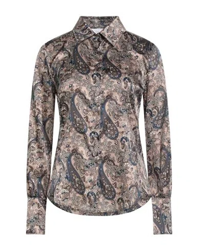 Robert Friedman Woman Shirt Taupe Size M Silk, Elastane In Gray