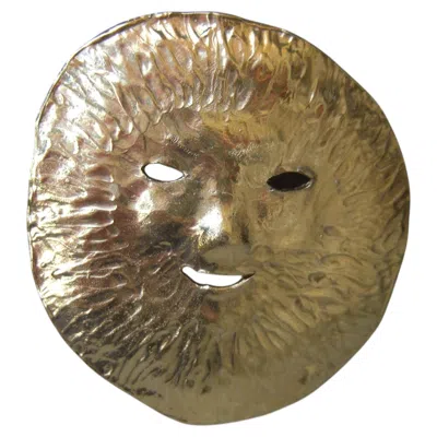 Pre-owned Robert Goossens Avant-garde Large Gilt Metal Face Brooch Designed By  C 1990s In Multi