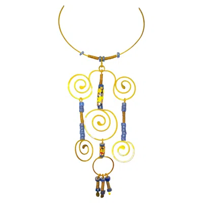 Pre-owned Robert Goossens Couture Robert Goosens Hammered Brass Rock Crystal Spiral Gres Drop Choker C1970 In Multi