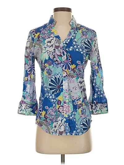 Pre-owned Robert Graham 3/4 Sleeve Blouse In Blue