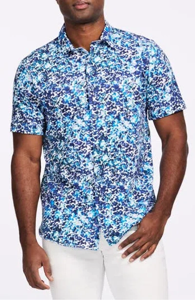 Robert Graham Abstract Print Stretch Cotton Short Sleeve Button-up Shirt In Blue