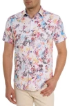 Robert Graham Abstract Print Stretch Cotton Short Sleeve Button-up Shirt In White