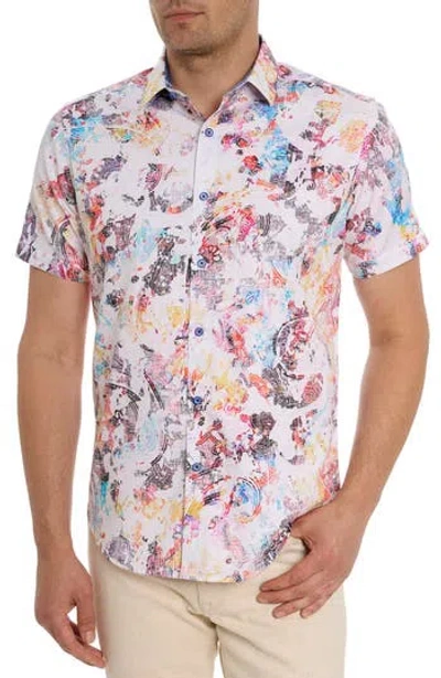 Robert Graham Abstract Print Stretch Cotton Short Sleeve Button-up Shirt In White