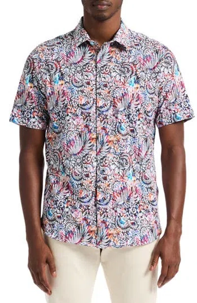 Robert Graham Alan Short Sleeve Stretch Cotton Button-up Shirt In Blue