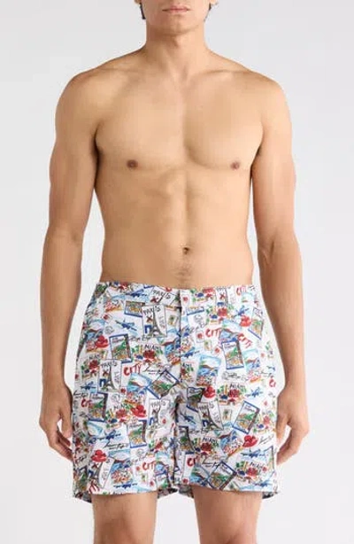 Robert Graham Around The World Hybrid Swim Trunks In White