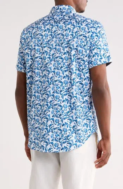 Robert Graham Aslan Short Sleeve Cotton Button-up Shirt In Blue