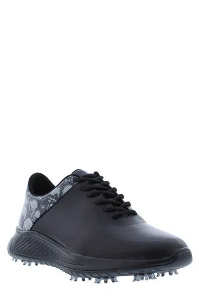 Robert Graham Men's Austwell Leather Golf Sneakers W/ Spikes In Blk/blk