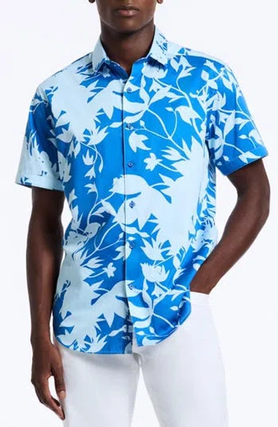 Robert Graham Bardo Short Sleeve Cotton Button-up Shirt In Blue