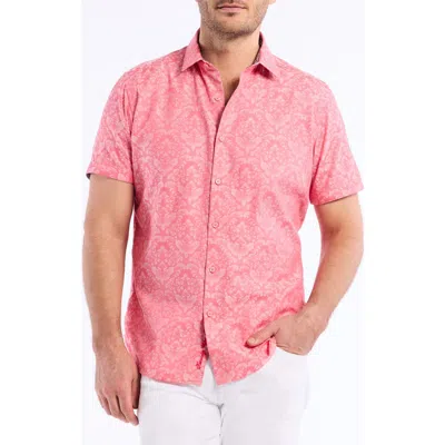 Robert Graham Bayveiw Short Sleeve Cotton Jacquard Button-up Shirt In Coral