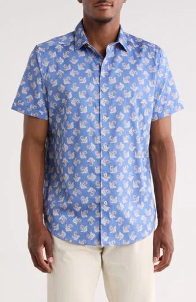 Robert Graham Beauchamp Short Sleeve Cotton Button-up Shirt In Blue