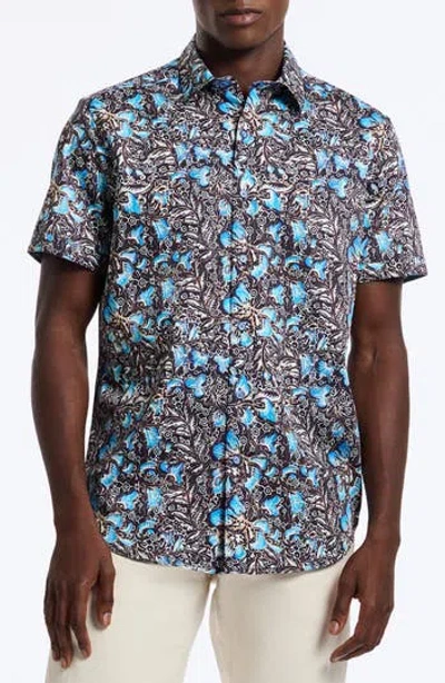 Robert Graham Beck Short Sleeve Cotton Button-up Shirt In Blue