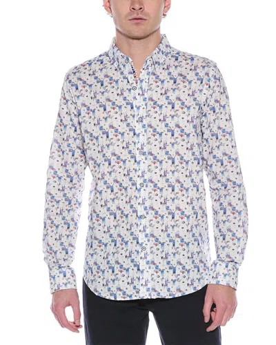 Robert Graham Blue Hawaiian Tailored Fit Linen-blend Shirt In White