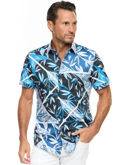 Robert Graham Blue Palm Short Sleeve Button Down Shirt