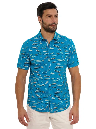 Robert Graham Boat Marina Short Sleeve Knit Shirt In Teal