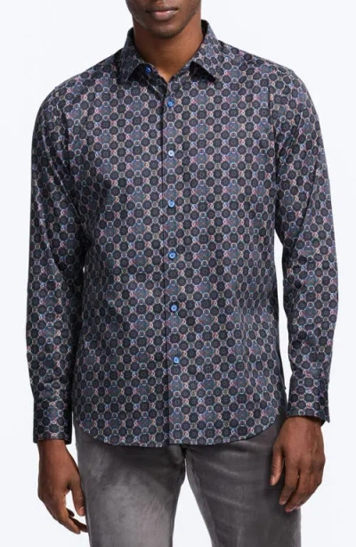 Robert Graham Bramston Mosaic Print Stretch Cotton Button-up Shirt In Blue