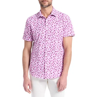 Robert Graham Bramwell Floral Short Sleeve Knit Button-up Shirt In Neutral