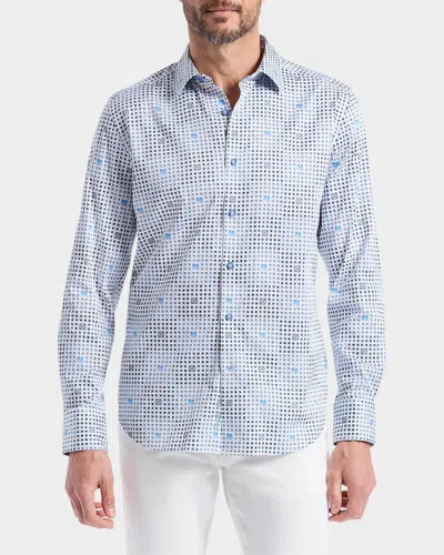 Robert Graham Brentwood Lattice Print Stretch Cotton Button-up Shirt In Blue