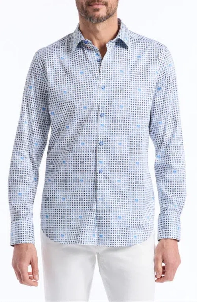Robert Graham Brentwood Lattice Print Stretch Cotton Button-up Shirt In Blue