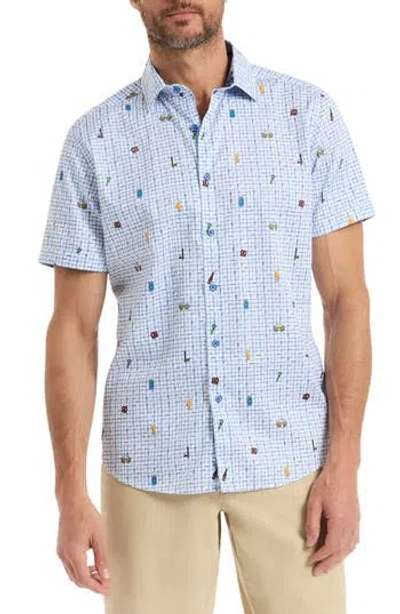 Robert Graham Brew & Chew Short Sleeve Button-up Shirt In Blue