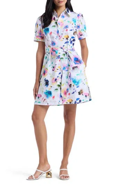 Robert Graham Carolina Floral Short Sleeve Cotton Shirtdress In Multi
