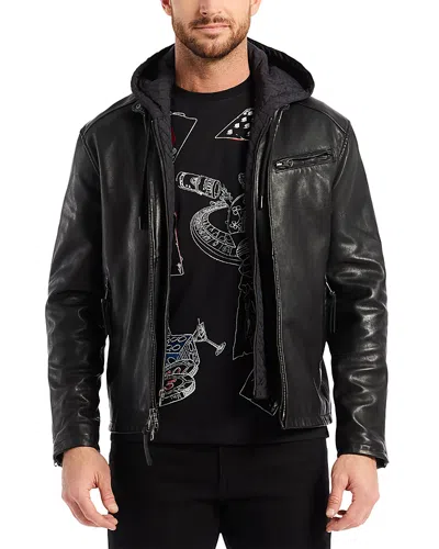 Robert Graham Cedro Leather Moto Jacket With Removable Quilted Bib In Black