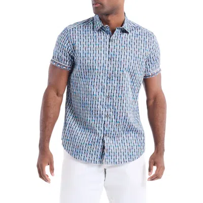 Robert Graham Codnor Short Sleeve Cotton Button-up Shirt In Blue