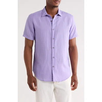Robert Graham Davis Short Sleeve Linen Blend Button-up Shirt In Purple