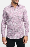 Robert Graham Downing Cotton Stretch Satin Printed Classic Fit Button Down Shirt In Berry