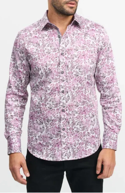 Robert Graham Downing Cotton Stretch Satin Printed Classic Fit Button Down Shirt In Berry