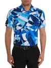 Robert Graham Men's Driftwood Geometric-print Stretch Polo Shirt In Blue