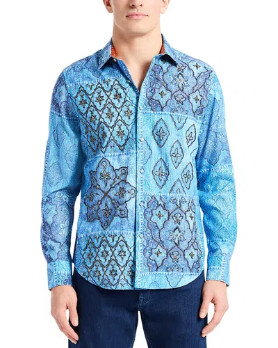 Robert Graham Embroidered Long Sleeve Woven Shirt In Blue