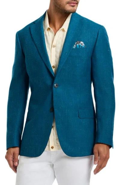 Robert Graham Fallon Solid Blue Slub Wool Blend Sport Coat