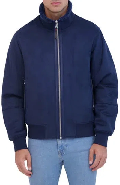 Robert Graham Faux Suede Bomber Jacket In Navy