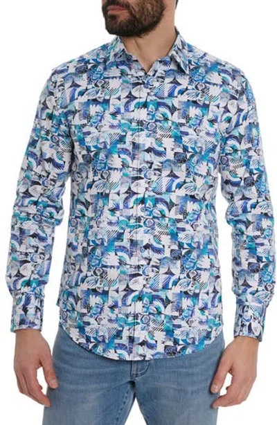 Robert Graham Floral Checks Print Long Sleeve Shirt In Blue Multi