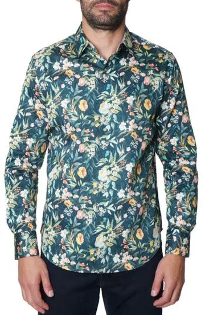 Robert Graham Floral Green Print Cotton Button-up Shirt In Multi