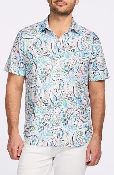 Robert Graham Floral Print Short Sleeve Cotton Button-up Shirt In Blue