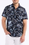 Robert Graham Floral Print Short Sleeve Cotton Button-up Shirt