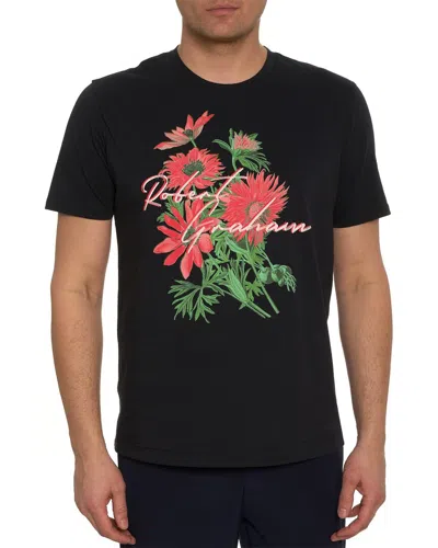 Robert Graham Floral Script Knit Graphic T-shirt In Black