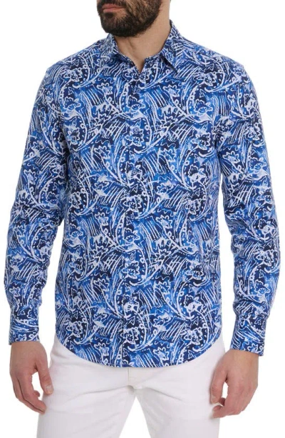 Robert Graham Floral Wave Print Long Sleeve Shirt In Blue