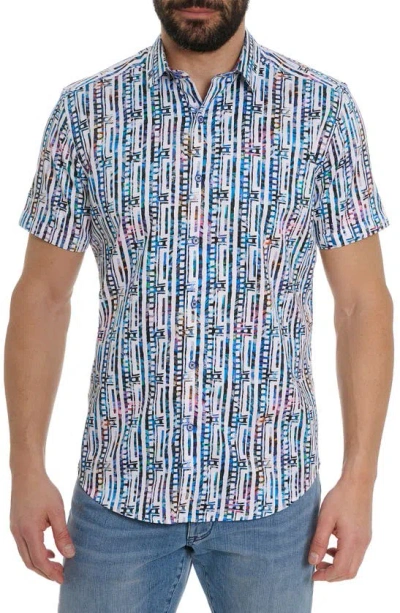 Robert Graham Geo Stripe Print Short Sleeve Shirt In Blue