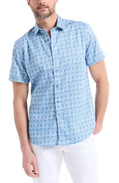 Robert Graham Geometric Print Short Sleeve Button-up Shirt In Blue