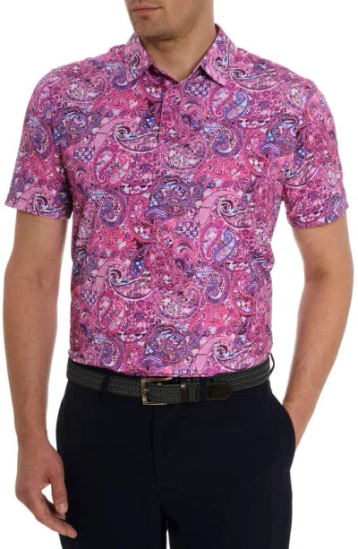 Robert Graham Golden Paisley Performance Golf Polo In Mauve